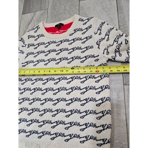 J.Crew Women’s Merino Wool Blend Cream Yes No Crew Neck Sweater Cozy Size M - Picture 9 of 12